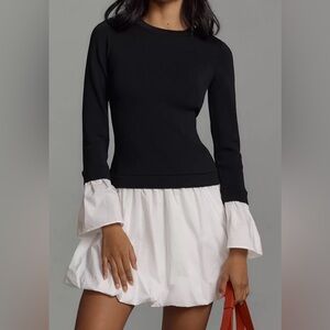 Elegant Anthropology Black and White Long Sleeve Dress